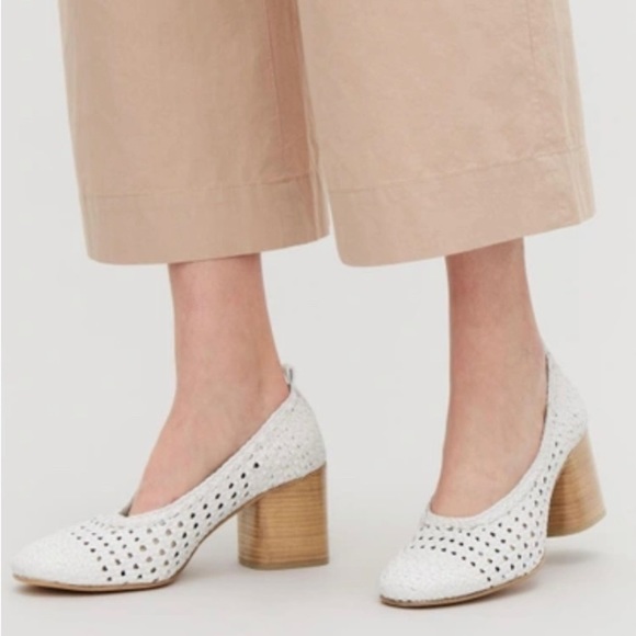 COS Braided White Leather Shoes with Block Funky Heels Size 9 - Picture 6 of 15